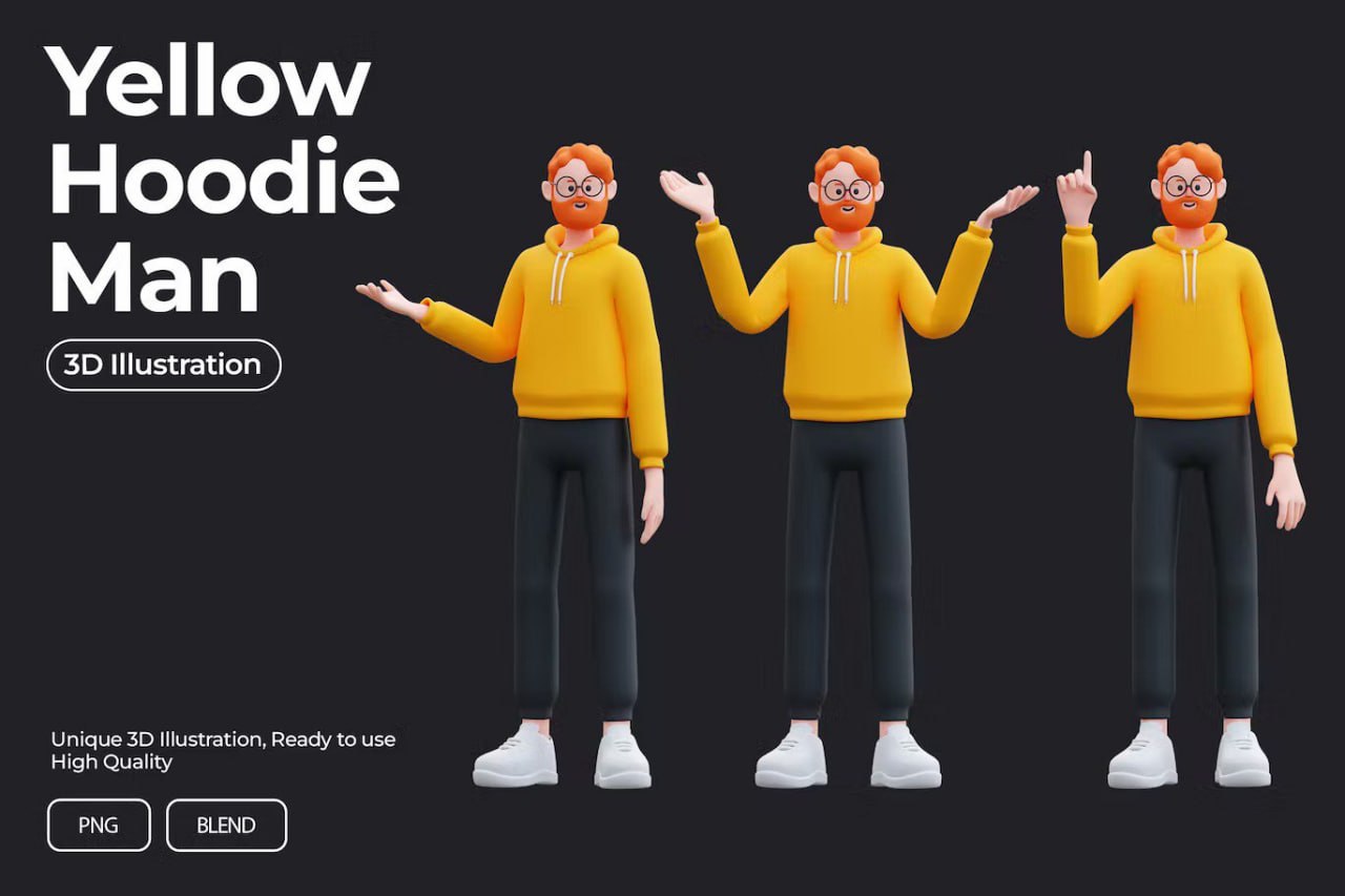Yellow Hoodie Man 3D Character